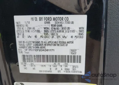 2013 Ford F-150 Xlt из США, поврежденный, VIN 1FTFW1EF2DKD61171